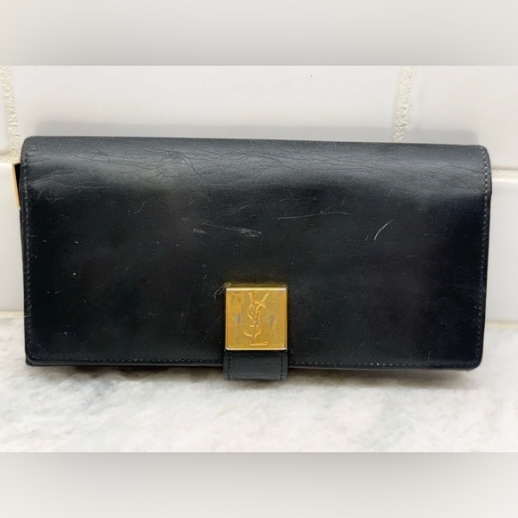 YVES SAINT LAURENT Vintage Black Leather Long Bifold Wallet/Clutch - Picture 15 of 16
